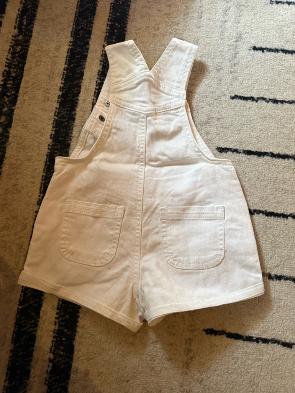 Tommy Hilfiger White Denim Overalls with Red Script and Navy Stripe - Picture 4 of 5